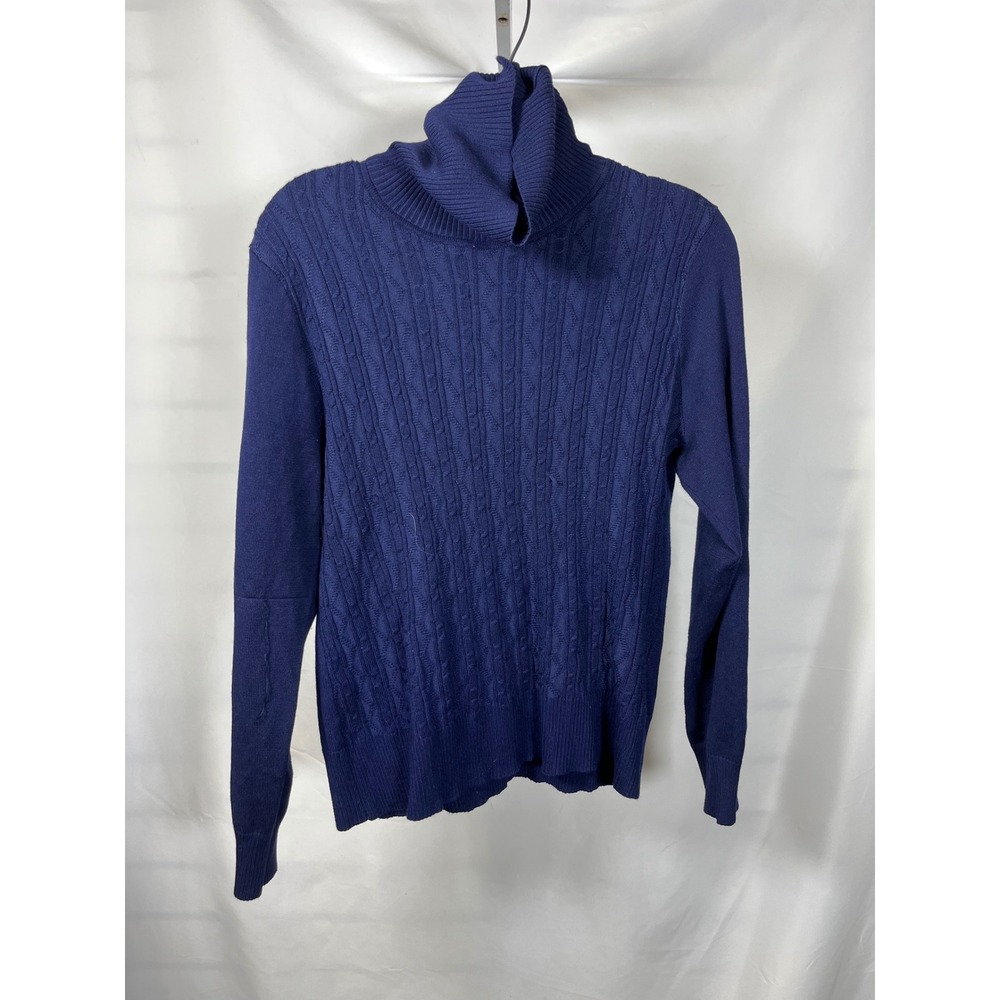 Love Scarlett Navy Blue Cable Knit Turtleneck Sweater Womens Large Pullover